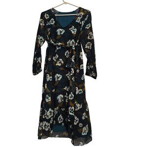 Cabi NWT Women’s Pirouette Floral Chiffon Ruffled Hem Teal Style 3460 Dress M